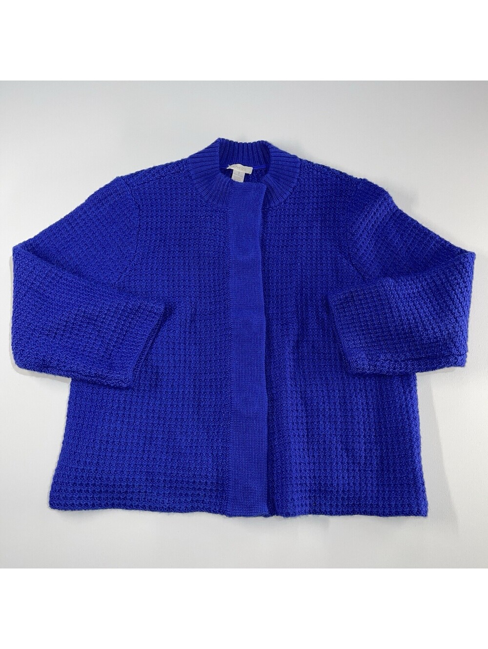 Chicos Royal Blue Button Front Cardigan Size Medium 1 Wool Blend Open Knit $99